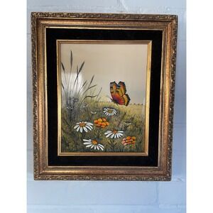 CARLOS RIOS Signed BUTTERFLIES Wall Art Picture Etched Painted Panel Wood Frame